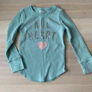 Old Navy Girls Thermal T Shirt Mint Green Sz XS (5) “All Heart” Graphic Tee